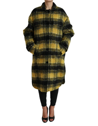 Dolce & Gabbana Clothing Yellow / IT40|S / Material: 27% Angora 26% Polyester Film Fiber 21% Wool 10% Nylon 8% Virgin Wool 8% Mohair Chic Plaid Long Coat in Sunshine Yellow