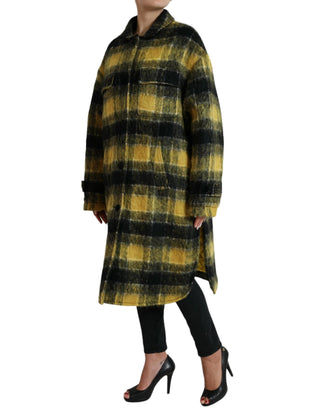 Dolce & Gabbana Clothing Yellow / IT40|S / Material: 27% Angora 26% Polyester Film Fiber 21% Wool 10% Nylon 8% Virgin Wool 8% Mohair Chic Plaid Long Coat in Sunshine Yellow