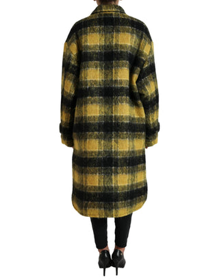 Dolce & Gabbana Clothing Yellow / IT40|S / Material: 27% Angora 26% Polyester Film Fiber 21% Wool 10% Nylon 8% Virgin Wool 8% Mohair Chic Plaid Long Coat in Sunshine Yellow