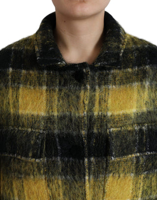 Dolce & Gabbana Clothing Yellow / IT40|S / Material: 27% Angora 26% Polyester Film Fiber 21% Wool 10% Nylon 8% Virgin Wool 8% Mohair Chic Plaid Long Coat in Sunshine Yellow