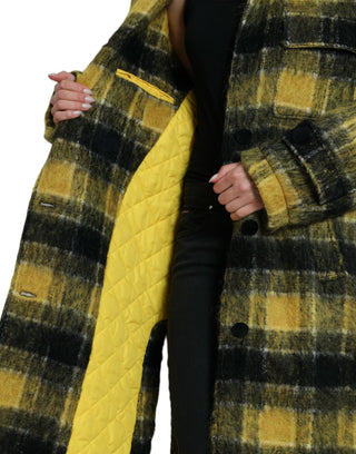 Dolce & Gabbana Clothing Yellow / IT40|S / Material: 27% Angora 26% Polyester Film Fiber 21% Wool 10% Nylon 8% Virgin Wool 8% Mohair Chic Plaid Long Coat in Sunshine Yellow