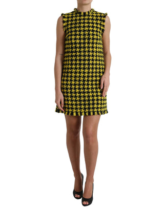 Dolce & Gabbana Clothing Yellow / IT40|S / Material: 92% Virgin Wool 8% Nylon Houndstooth Knitted Chic Yellow Mini Skirt