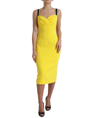 Dolce & Gabbana Clothing Yellow / IT42|M / Material: 76% Polyester 13% Viscose 6% Elastane 5% Silk Sunshine Chic Sleeveless Midi Dress