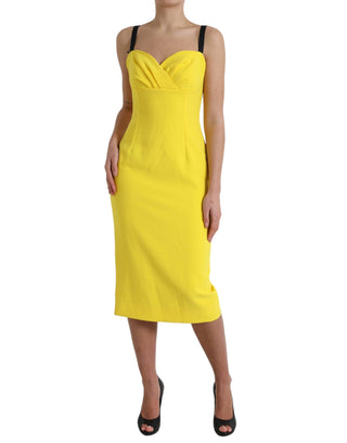 Dolce & Gabbana Clothing Yellow / IT42|M / Material: 76% Polyester 13% Viscose 6% Elastane 5% Silk Sunshine Chic Sleeveless Midi Dress