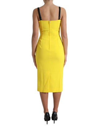 Dolce & Gabbana Clothing Yellow / IT42|M / Material: 76% Polyester 13% Viscose 6% Elastane 5% Silk Sunshine Chic Sleeveless Midi Dress