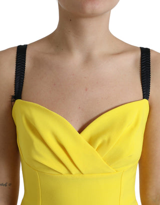 Dolce & Gabbana Clothing Yellow / IT42|M / Material: 76% Polyester 13% Viscose 6% Elastane 5% Silk Sunshine Chic Sleeveless Midi Dress