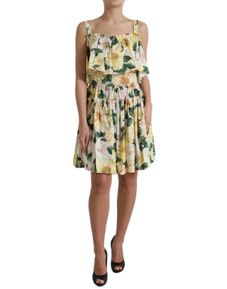 Dolce & Gabbana Clothing Yellow / IT46|XL / Material: 100% Cotton Chic Cold-Shoulder Floral Mini Dress