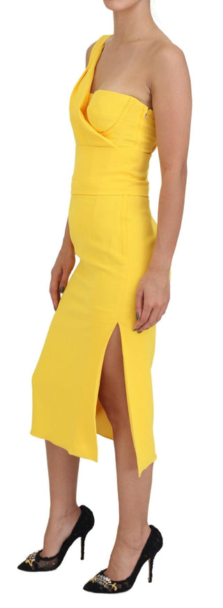 Dolce & Gabbana Clothing Yellow One Shoulder Side Slit Midi Dress