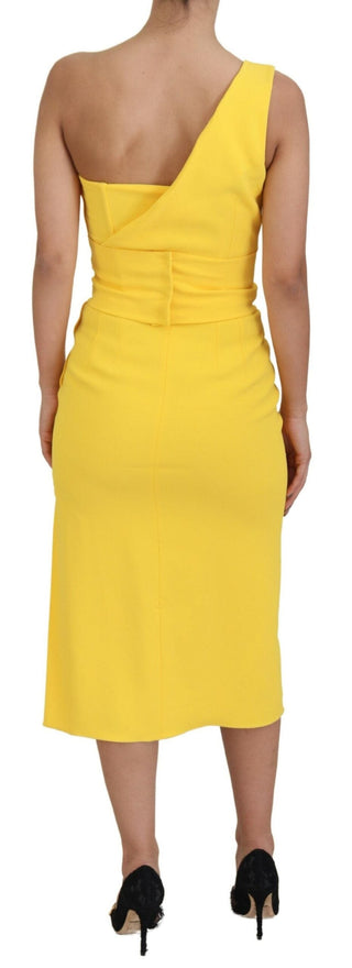 Dolce & Gabbana Clothing Yellow One Shoulder Side Slit Midi Dress