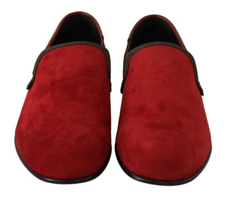 Dolce & Gabbana Loafers Red / EU44/US11 Red Suede Leather Slip On Loafers Men's Shoes