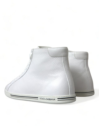 Dolce & Gabbana Men Elegant White Leather High Top Sneakers