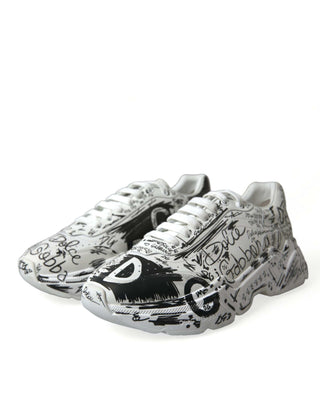 Dolce & Gabbana Men Material: 100% Calfskin Leather / Black/White / EU44/US11 White Graffiti Calfskin Daymaster Sneakers Shoes