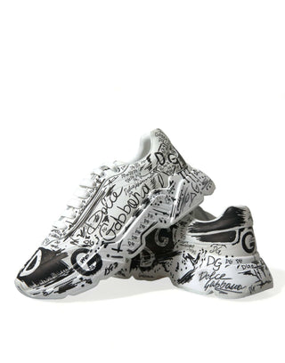 Dolce & Gabbana Men Material: 100% Calfskin Leather / Black/White / EU44/US11 White Graffiti Calfskin Daymaster Sneakers Shoes