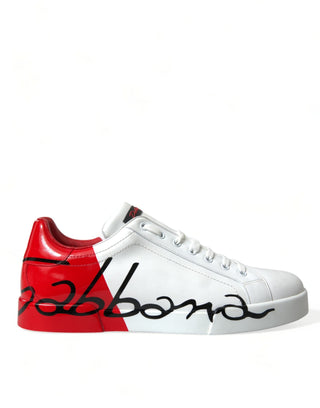 Dolce & Gabbana Men Material: 100% Calfskin Leather / White and Red / EU44/US11 White Red Leather Low Top Sneakers Shoes