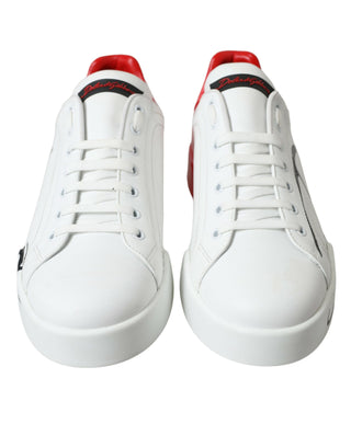Dolce & Gabbana Men Material: 100% Calfskin Leather / White and Red / EU44/US11 White Red Leather Low Top Sneakers Shoes