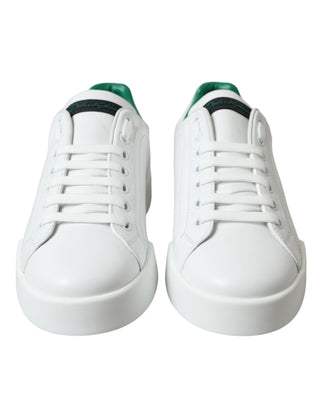 Dolce & Gabbana Men Material: 100% Calfskin Leather / White / EU39.5/US6.5 White Green Leather Portofino Sneakers Shoes