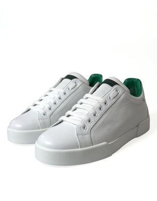 Dolce & Gabbana Men Material: 100% Calfskin Leather / White / EU39.5/US6.5 White Green Leather Portofino Sneakers Shoes