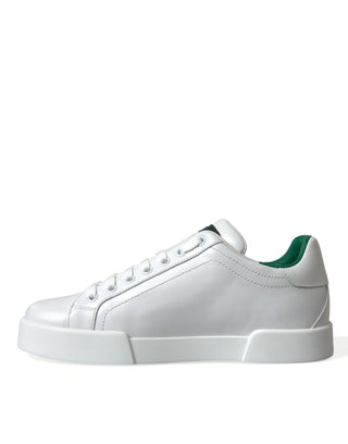 Dolce & Gabbana Men Material: 100% Calfskin Leather / White / EU39.5/US6.5 White Green Leather Portofino Sneakers Shoes