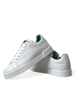 Dolce & Gabbana Men Material: 100% Calfskin Leather / White / EU39.5/US6.5 White Green Leather Portofino Sneakers Shoes