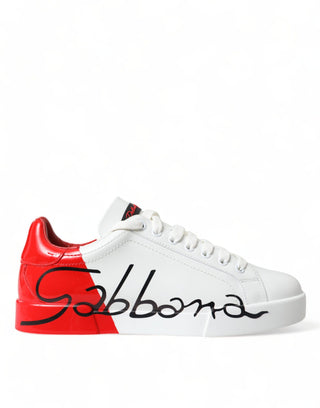 Dolce & Gabbana Men White and Red / EU40.5/US7.5 / Material: Leather Chic Red and White Leather Sneakers