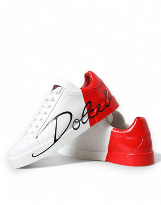 Dolce & Gabbana Men White and Red / EU40.5/US7.5 / Material: Leather Chic Red and White Leather Sneakers