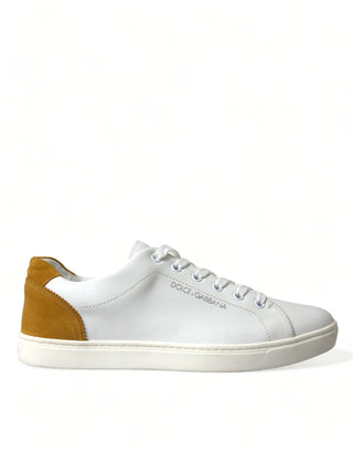 Dolce & Gabbana Men White / EU41/US8 White Yellow Suede Leather Low Top Men Sneakers Shoes