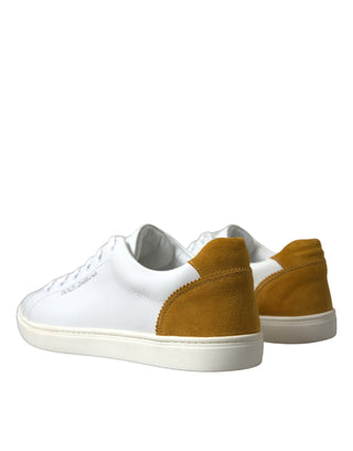 Dolce & Gabbana Men White / EU41/US8 White Yellow Suede Leather Low Top Men Sneakers Shoes