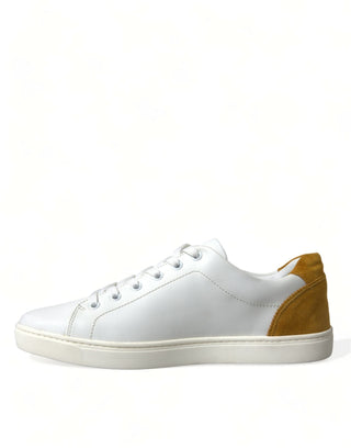 Dolce & Gabbana Men White / EU41/US8 White Yellow Suede Leather Low Top Men Sneakers Shoes