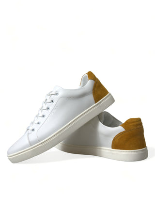 Dolce & Gabbana Men White / EU41/US8 White Yellow Suede Leather Low Top Men Sneakers Shoes