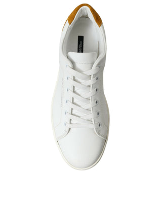 Dolce & Gabbana Men White / EU41/US8 White Yellow Suede Leather Low Top Men Sneakers Shoes