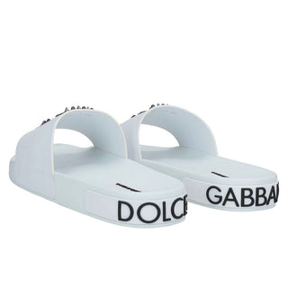 Dolce & Gabbana Men White / EU44/US11 White Embellished Rubber Slippers for Men