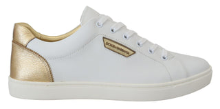 Dolce & Gabbana Men White / EU45/US12 / Material: 100% Leather White Gold Leather Low Top Sneakers Shoes