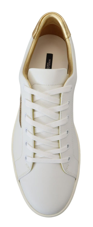 Dolce & Gabbana Men White / EU45/US12 / Material: 100% Leather White Gold Leather Low Top Sneakers Shoes