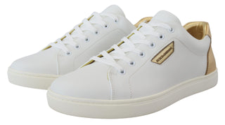 Dolce & Gabbana Men White / EU45/US12 / Material: 100% Leather White Gold Leather Low Top Sneakers Shoes