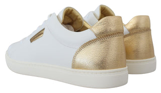 Dolce & Gabbana Men White / EU45/US12 / Material: 100% Leather White Gold Leather Low Top Sneakers Shoes