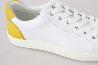 Dolce & Gabbana Men Yellow / EU40/US7 White Yellow Leather Low Top  Sneakers Shoes