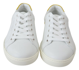 Dolce & Gabbana Men Yellow / EU40/US7 White Yellow Leather Low Top  Sneakers Shoes