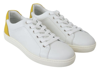 Dolce & Gabbana Men Yellow / EU40/US7 White Yellow Leather Low Top  Sneakers Shoes