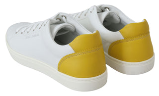 Dolce & Gabbana Men Yellow / EU40/US7 White Yellow Leather Low Top  Sneakers Shoes