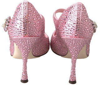 Dolce & Gabbana Pumps Pink / EU39/US8.5 Pink Crystal Brooch Mary Jane Stilettos