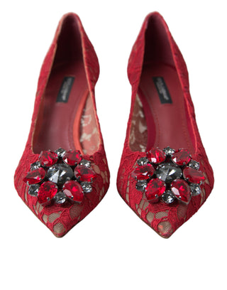 Dolce & Gabbana Pumps Radiant Red Lace Heels with Crystals