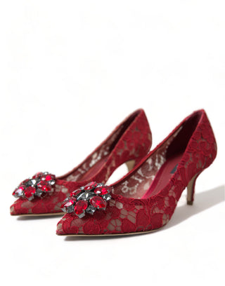 Dolce & Gabbana Pumps Radiant Red Lace Heels with Crystals