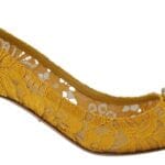 Dolce & Gabbana Pumps Yellow / EU38/US7.5 Yellow Lace Heels with Crystal Embellishment