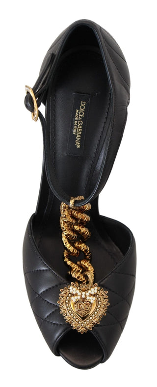 Dolce & Gabbana Sandals Black / EU35/US4.5 / Material: 100% Leather Elegant Gold-Embellished Leather Sandals