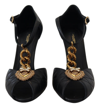 Dolce & Gabbana Sandals Black / EU35/US4.5 / Material: 100% Leather Elegant Gold-Embellished Leather Sandals