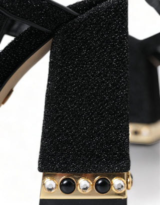 Dolce & Gabbana Sandals Black / EU38/US7.5 / Material: 40% Polyester, 29% Cotton, 25% Wool, 4% Lambskin, 2% Goatskin Elegant Black Ankle Strap Heels