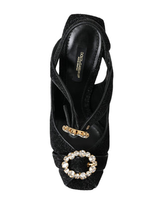 Dolce & Gabbana Sandals Black / EU38/US7.5 / Material: 40% Polyester, 29% Cotton, 25% Wool, 4% Lambskin, 2% Goatskin Elegant Black Ankle Strap Heels