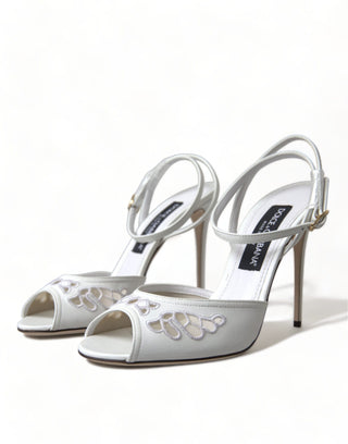 Dolce & Gabbana Sandals White / EU40/US9.5 / Material: 45% Cotton, 40% Nylon, 15% Leather White Embroidered Ankle Strap Heels
