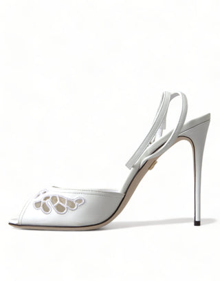 Dolce & Gabbana Sandals White / EU40/US9.5 / Material: 45% Cotton, 40% Nylon, 15% Leather White Embroidered Ankle Strap Heels