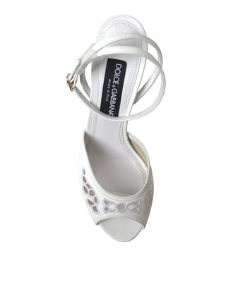 Dolce & Gabbana Sandals White / EU40/US9.5 / Material: 45% Cotton, 40% Nylon, 15% Leather White Embroidered Ankle Strap Heels